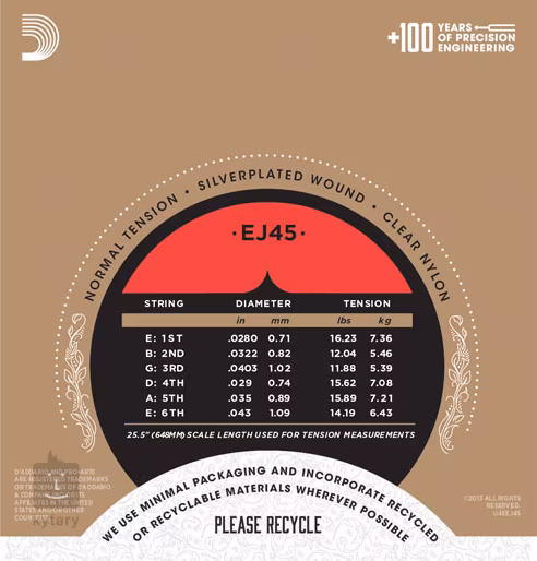 D'Addario EJ45 - Nylonové struny na klasickú gitaru