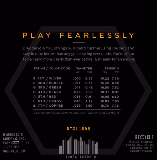D'Addario NYXL1059 (rozbalené) - Struny na sedemstrunovú elektrickú gitaru
