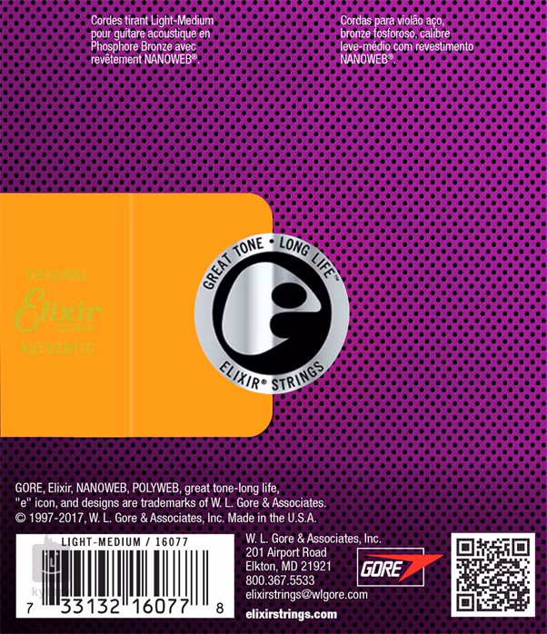 Elixir Nanoweb Phosphor Bronze Light-Medium - Kovové struny na akustickú gitaru