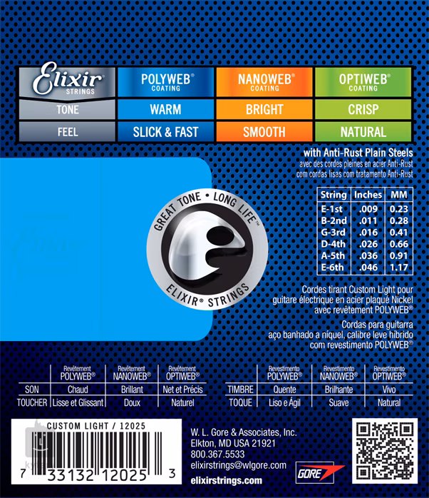 Elixir Polyweb Custom Light - Struny na elektrickú gitaru