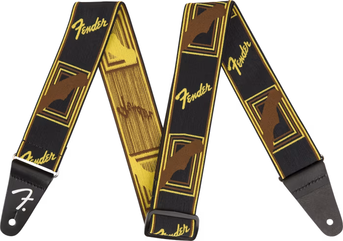 Fender Weighless Monogramm Strap Black/Yellow/Brown - Gitarový popruh