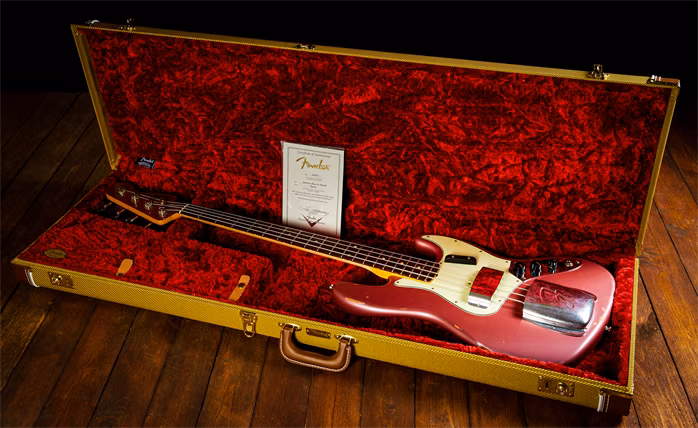 Fender 2017 Custom Shop 64 Jazz Bass JRN Relic Burgundy Mist - Elektrická basgitara