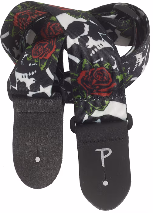 Perri's Leathers 7647 Polyester Skull Rose Strap - Gitarový popruh