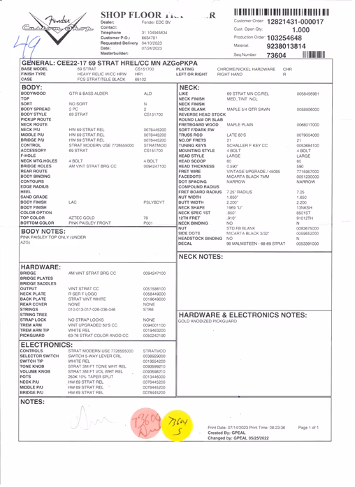 Fender Custom Shop 69 Stratocaster Heavy Relic Aztec Gold over Paisley - Elektrická gitara