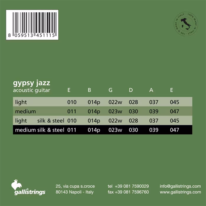 Galli GSL11 Gypsy Guitar Silk & Steel Medium     (rozbalené) - Kovové struny na akustickú gitaru