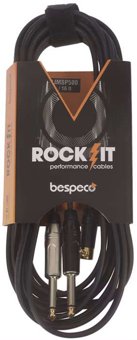 Bespeco ROCKIT Interlink Cable Jack 3,5 TRS M 90° - 2x Jack TS 5 m - Spájací kábel