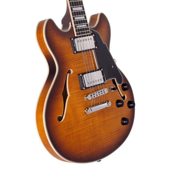 D'Angelico Premier Mini DC Double Cutaway Stop-Bar Tailpie CE Dark ICEd Tea Burst - Semiakustická gitara