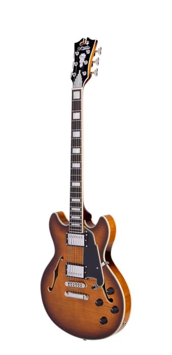 D'Angelico Premier Mini DC Double Cutaway Stop-Bar Tailpie CE Dark ICEd Tea Burst - Semiakustická gitara