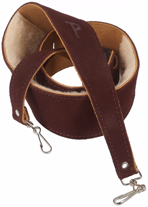 Perri's Leathers 7664 2.5” Soft Suede Sheepskin Padded Banjo Strap with Metal Hooks Dark Brown - Popruh na bendžo