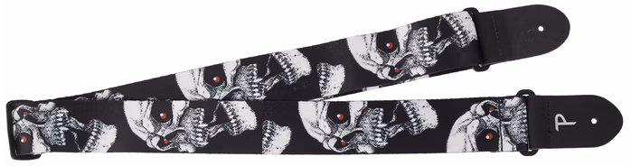 Perri's Leathers 7668 Polyester White Skulls - Gitarový popruh