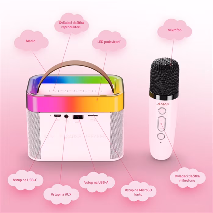 LAMAX KaraokeKid1 Pink - Bezdrôtový prenosný reproduktor