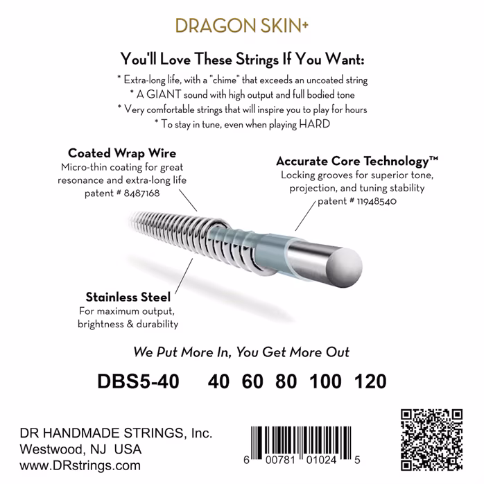 DR Strings Dragon Skin+ DBS5-40 - Struny na päťstrunovú basgitaru