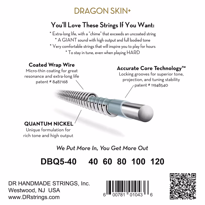 DR Strings Dragon Skin+ DBQ5-40 - Struny na päťstrunovú basgitaru