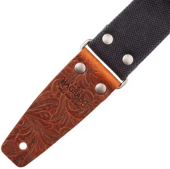 Magrabò Stripe SC Entry Olded Black 5 cm Brown Ends - Gitarový popruh