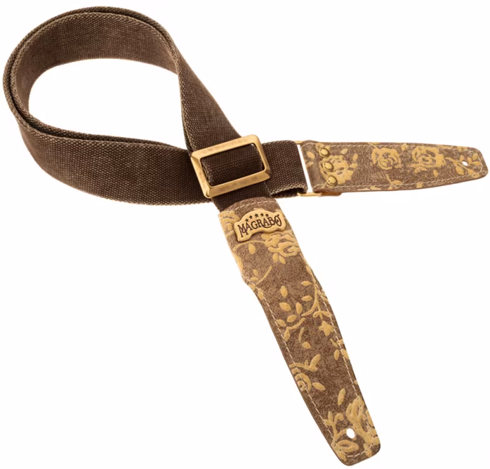Magrabò Stripe SS Cotton Washed Brown 5 cm, White Rose - Gitarový popruh