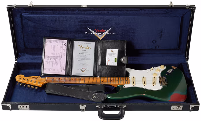 Fender Custom Shop Fat 64 Stratocaster Relic Aged Sherwood Green Metallic over Red Sparkle - Elektrická gitara