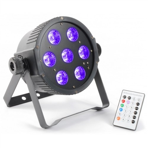 Obrázok Beamz FlatPAR, 7 x 18 W, 6-v-1 hex color RGBAWUV-LED, DMX IR, vrátane diaľkového ovládania